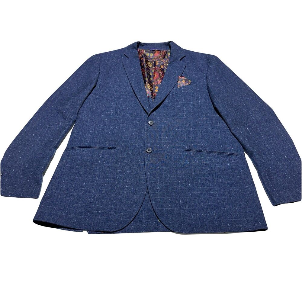 Alan Flusser Men’s Blazer Floral Lined Blue Plaid Sport Coat Jacket Size XL NEW